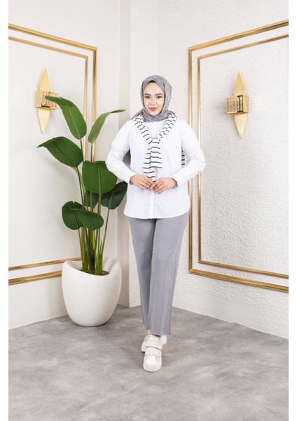 Beli Lastikli Keten Pantolon - Gri / A0104 modelleri