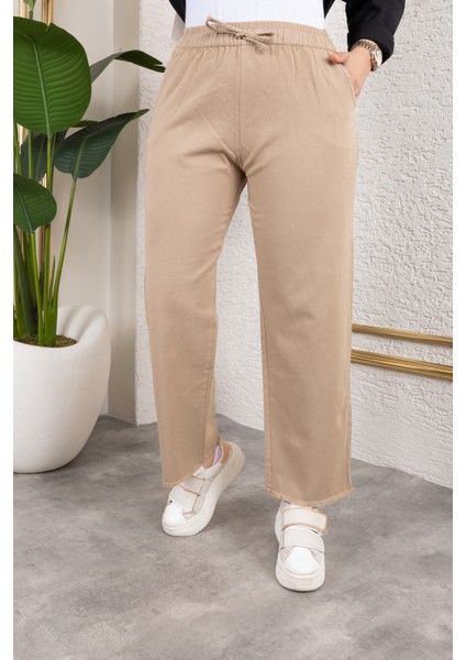 Beli Lastikli Keten Pantolon - Vizon / A0104