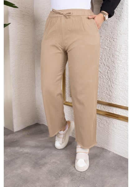 Beli Lastikli Keten Pantolon - Vizon / A0104 fiyatları