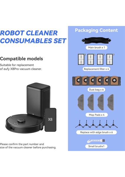 Eufy X8 Pro Serisi Robot Süpürge Yedek Parçaları Için 22 Parça (Yurt Dışından) modelleri
