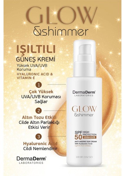 3 Adet Spf 50+ Güneş Koruma Vitaminli Yüz ve Vücut Güneş Kremi 3 x 100 Ml. ve 1 Adet Işıltılı Parlatıcı Etkili Güneş Kremi 100 Gr indirimleri