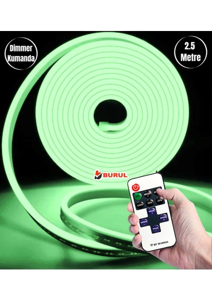 2.5 Metre Yeşil Işık Esnek Neon LED Şerit Dimmer Kumandalı Dekoratif Aydınlatma Seti SB-6538