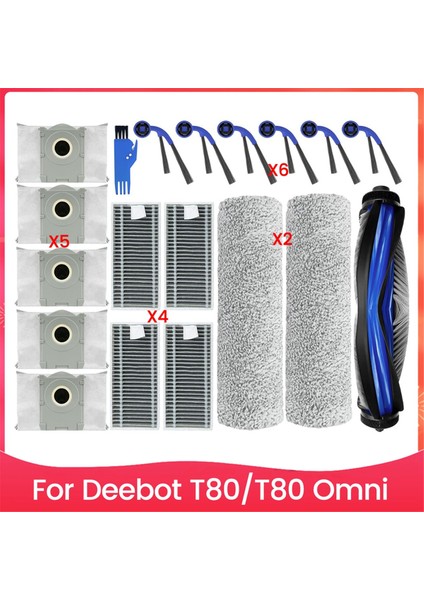 Ecovacs Için Aksesuar Kiti Deebot T80/T80 Omni Vakum Süpürge Ana Yan Fırça Hepa Filtreler Toz Torbaları Yedek Parça (Yurt Dışından)