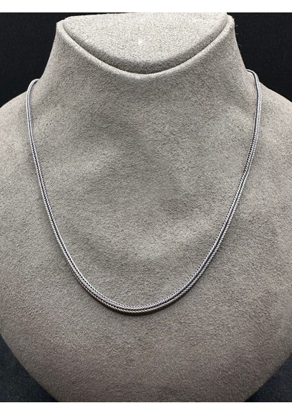 1,5 mm Oksitli Kare Tilki Kuyruğu Zincir Erkek Gümüş Kolye