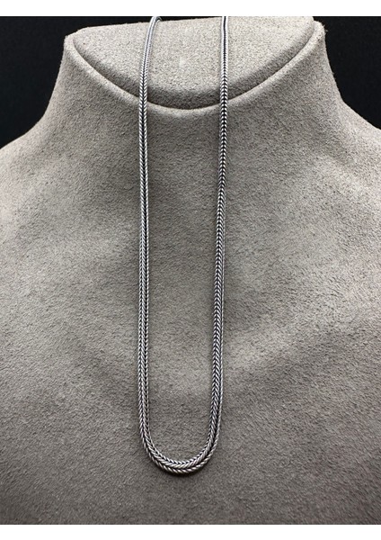 1,5 mm Oksitli Kare Tilki Kuyruğu Zincir Erkek Gümüş Kolye modelleri