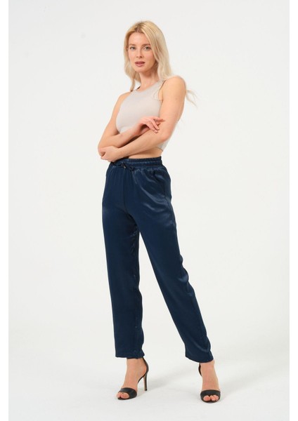 Kadın Yüksek Bel Parlak Saten Pantalon modelleri