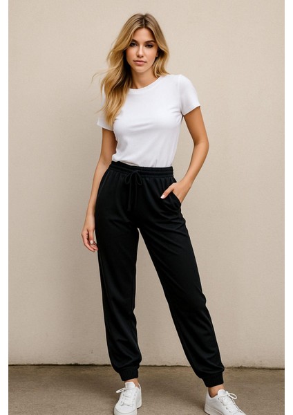 Kadın Standart Fit Ince Eşofman Altı Bel Paça Lastikli Basic Düz Uzun Boy Pantolon fiyatları