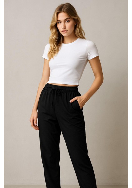Kadın Standart Fit Ince Eşofman Altı Bel Paça Lastikli Basic Düz Uzun Boy Pantolon modelleri