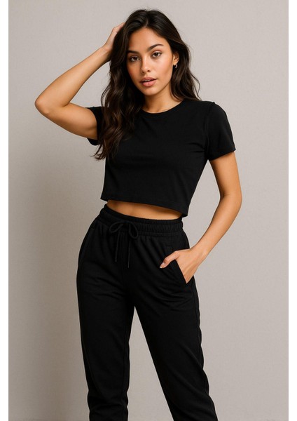 Kadın Standart Fit Ince Eşofman Altı Bel Paça Lastikli Basic Düz Uzun Boy Pantolon fırsatları