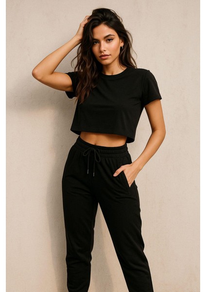 Kadın Standart Fit Ince Eşofman Altı Bel Paça Lastikli Basic Düz Uzun Boy Pantolon indirimleri