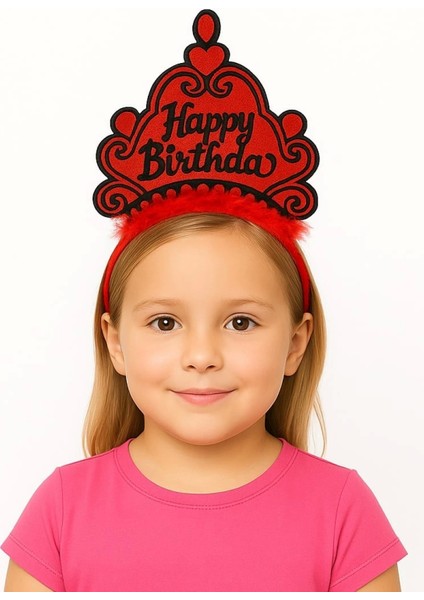 Kırmızı Happy Birthday Prenses Tacı – Doğum Günü Taç Aksesuarı