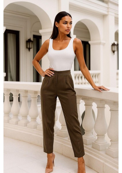 Kadın Kahverengi Mom Kesim Trend Yumuşak Dokulu Pantolon fırsatları
