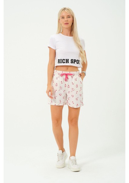 Kadın Desenli Keten Şort