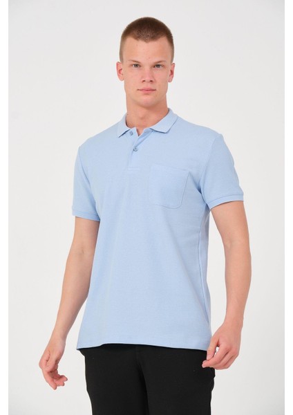 Erkek Düz Renk Cepli Polo Yaka Tişört T-Shirt