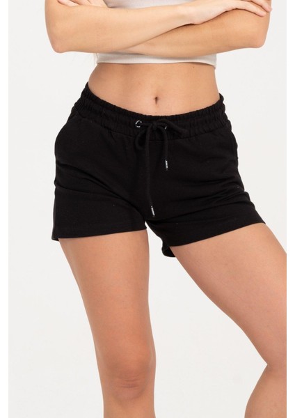 Kadın Siyah Şort Mini Spor Şort