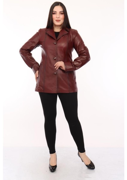 Hakiki Deri Bordo Düğmeli Kadın Ceket fiyatları