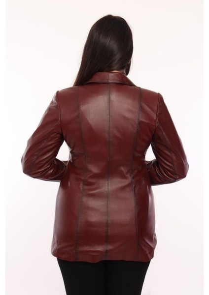 Hakiki Deri Bordo Düğmeli Kadın Ceket fırsatları