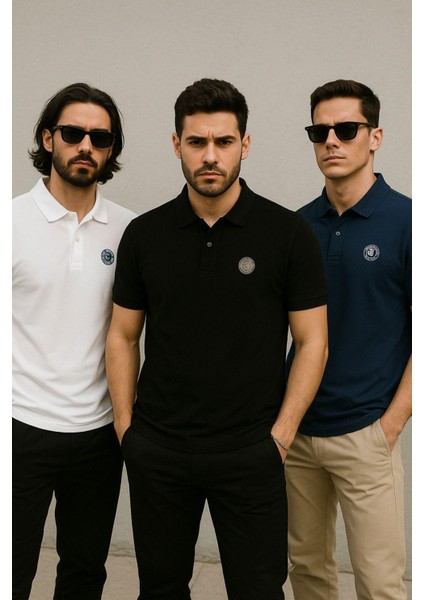 Erkek 3'lü Paket Tişört Rahat Kesim %100 Pamuklu Polo Yaka T-Shirt Siyah-Lacivert-Beyaz fiyatları