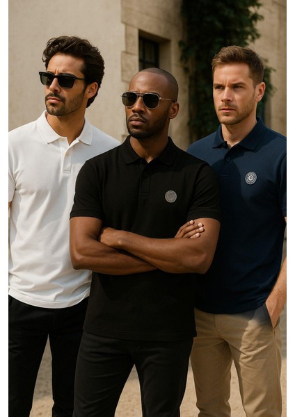 Erkek 3'lü Paket Tişört Rahat Kesim %100 Pamuklu Polo Yaka T-Shirt Siyah-Lacivert-Beyaz indirimleri