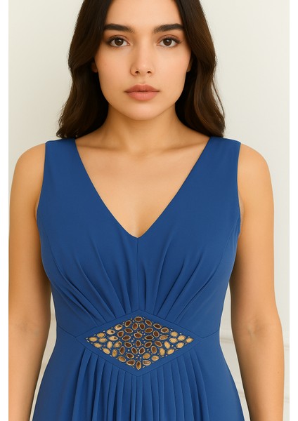 Kemeri Taşlı Krep Kolsuz Abiye Elbise 2789 fiyatları