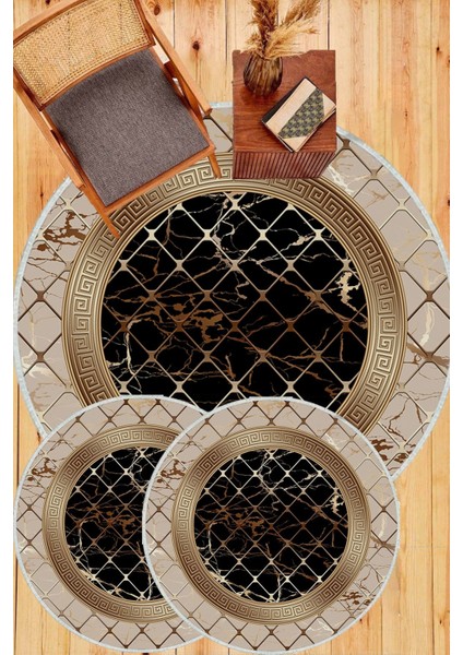 Vizon-Siyah kaymaz Taban Versace 3lü Takım Banyo Paspası B1277 fiyatları