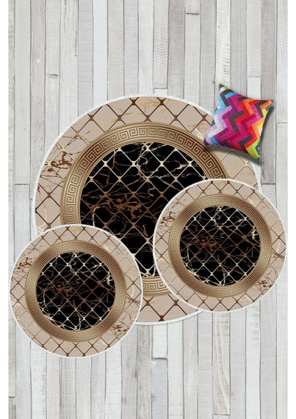 Vizon-Siyah kaymaz Taban Versace 3lü Takım Banyo Paspası B1277 modelleri