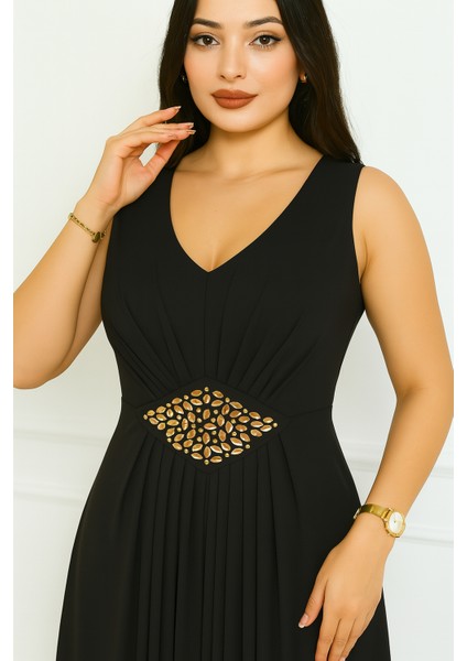 Kemeri Taşlı Krep Kolsuz Abiye Elbise 2789 fiyatları