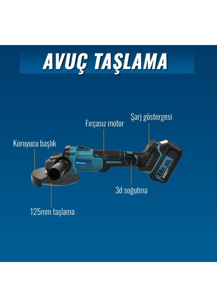 Akülü Süper 6lı Set Makina 88VF 5AH 125MM Avuç Taşlama, Sds Plus Kırıcı Delic, Somun Sıkma Sökme, Vidalama Matkap, Budama Testere, Budama Makası EEA397