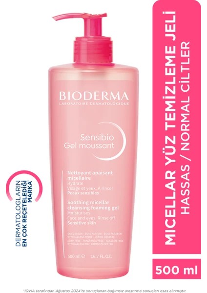 Bioderma Sensibio Foaming Gel Hassas ve Normal Ciltler Durulanan Micellar Yüz Temizleme Jeli 500 ml