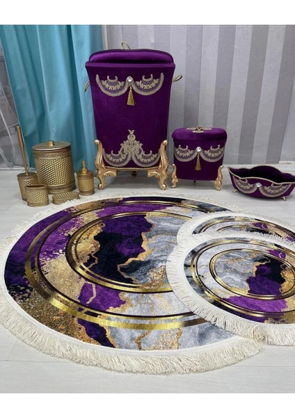 Mor kaymaz Taban 3lü Banyo Paspas Takımı B1126
