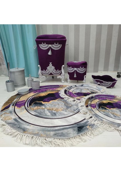 Mor kaymaz Taban 3lü Banyo Paspas Takımı B1126 modelleri