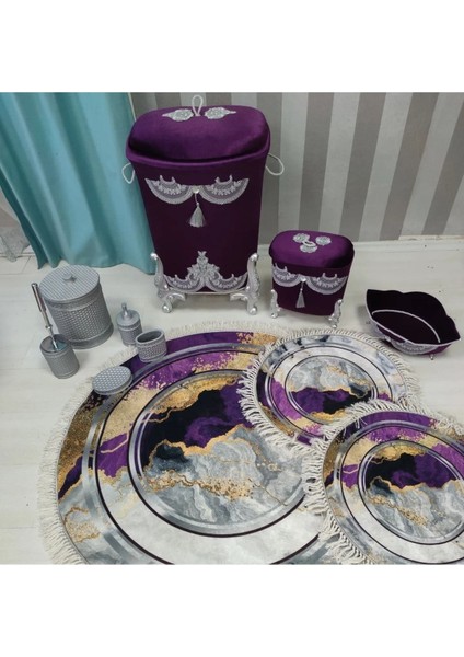 Mor kaymaz Taban 3lü Banyo Paspas Takımı B1126 fırsatları