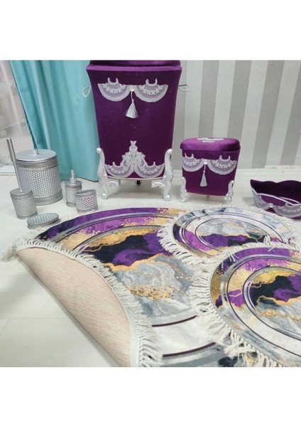 Mor kaymaz Taban 3lü Banyo Paspas Takımı B1126 indirimleri