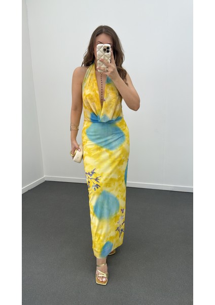 Ariel Sarı Degaje Yaka Sırt Dekolteli Elbise fırsatları