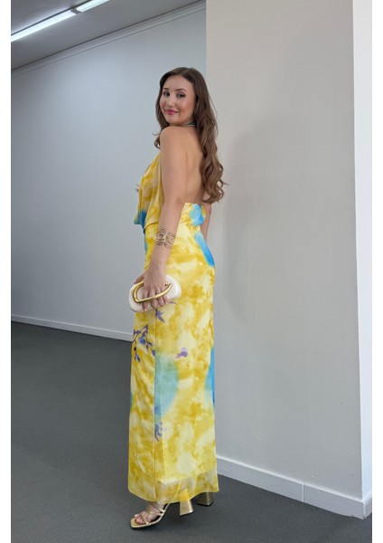 Ariel Sarı Degaje Yaka Sırt Dekolteli Elbise indirimleri