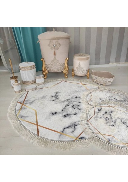 Beyazmermer-Gold kaymaz Taban 3lü Banyo Paspas Takımı 252-00 fiyatları