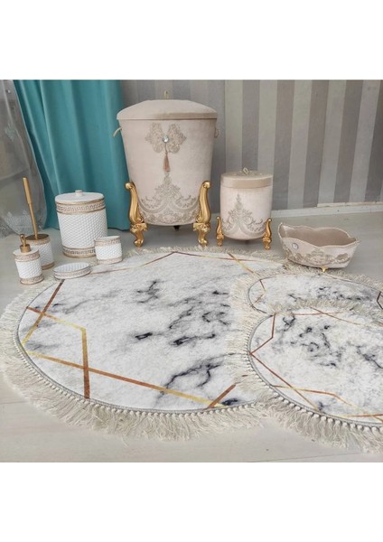 Beyazmermer-Gold kaymaz Taban 3lü Banyo Paspas Takımı 252-00 modelleri