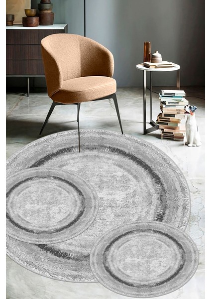 Gri-Antrasit kaymaz Taban 3lü Takım Banyo Paspası B1216