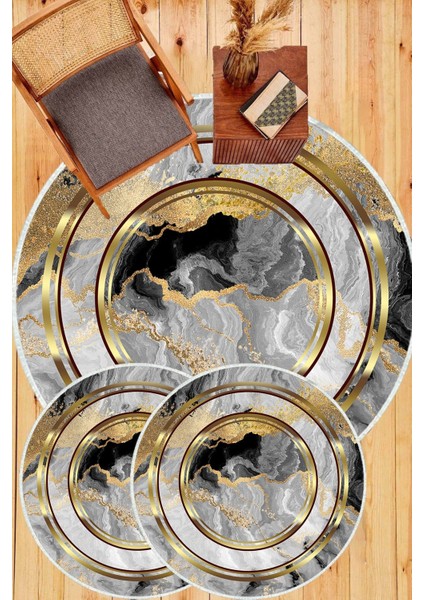 Gri-Gold kaymaz Taban 3lü Takım Banyo Paspası B1125 fiyatları