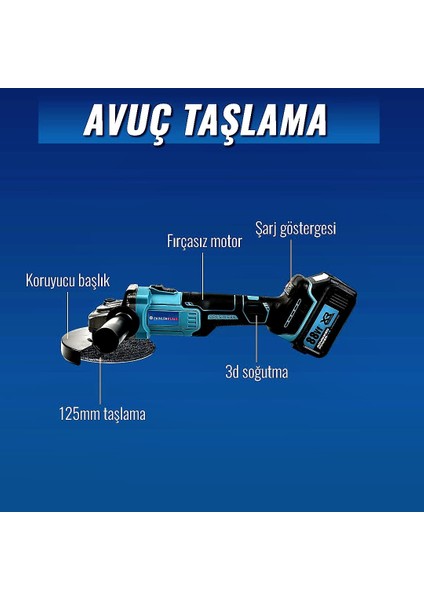 Akülü Süper 5li Set Makina 88VF 5AH 125MM Avuç Taşlama + Sds Plus Kırıcı Delici Hilti + Somun Sıkma Sökme + Vidalama Matkap + Budama Testere EEA376 fiyatları