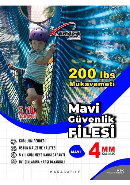 Mavi Güvenlik File 1.5 M Yükseklik | Metreyle Kesim | 4 mm Ip, 5x5 cm Göz Aralığı + Montaj Aparatları