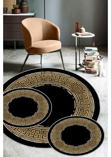 Siyah-Sarı kaymaz Taban 3lü Takım Banyo Paspası B1252