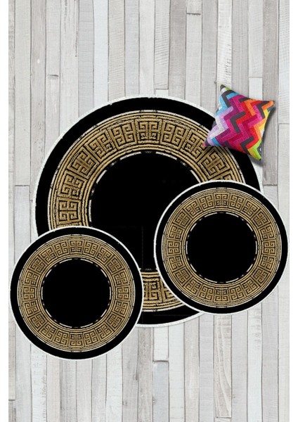 Siyah-Sarı kaymaz Taban 3lü Takım Banyo Paspası B1252 modelleri