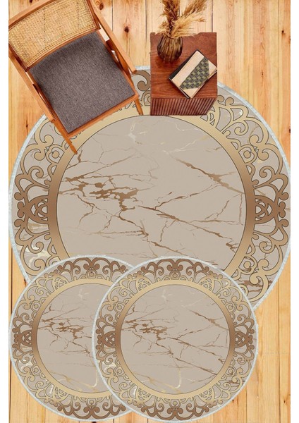 Gold kaymaz Taban 3lü Takım Banyo Paspası B1274