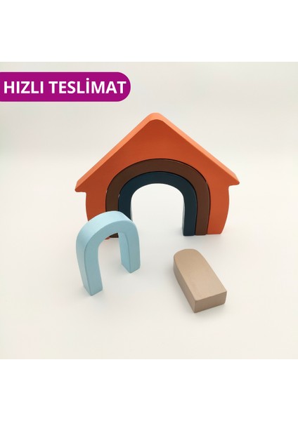Ahşap Montessori Ev Yapbozu | El Yapımı 5 Parça Puzzle | Yaratıcılık ve Problem Çözme Becerisi Için Eğitici Oyuncak | 1 Yaş+ Için Ideal