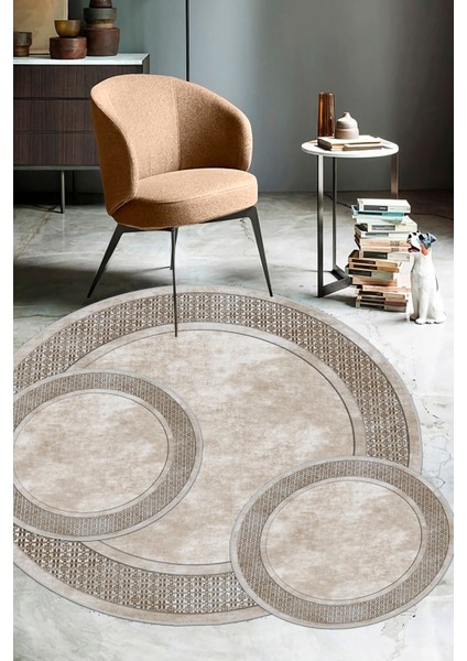 Krem kaymaz Taban 3lü Takım Banyo Paspası B1178