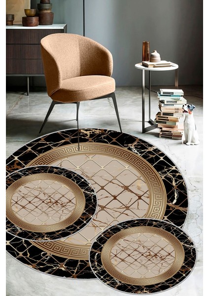 Siyah-Vizon kaymaz Taban 3lü Takım Banyo Paspası B1278