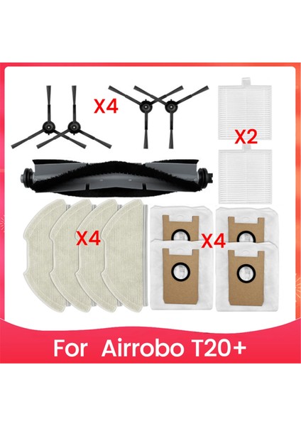Airrobo T20 Için Yedek Aksesuarlar+ Robot Vakum Süpürge Parçaları Ana Yan Fırçalar Hepa Filtreler Toz Çantaları Paspas Pedleri (Yurt Dışından)