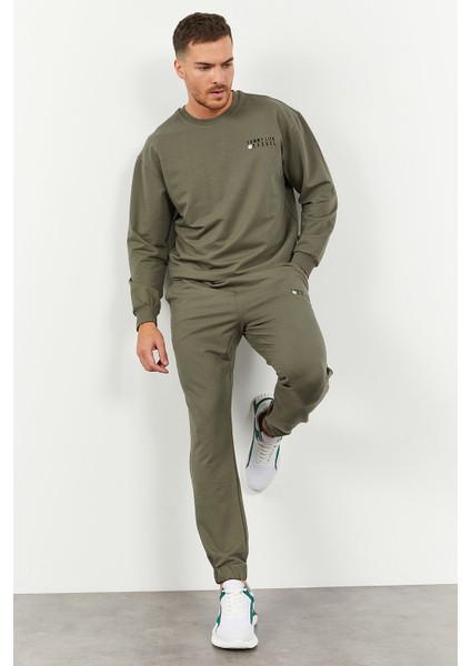 Çağla Casual O Yaka Lastik Paça Pamuklu Erkek Oversize Eşofman Takımı - 85120