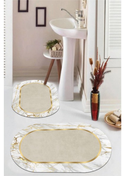 Beyaz-Gold kaymaz Taban oval Banyo Paspas Takım BB-105